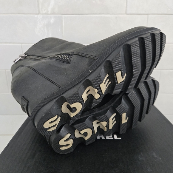 Sorel Joan of Arctic Wedge Ankle Bootie Boot Black Leather Side Zip Waterproof 8 - Picture 6 of 7